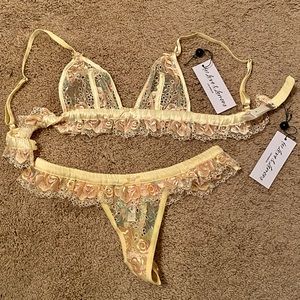 For Love And Lemons Vintage Eyelet Rose Lace Bralette and Thong SET
